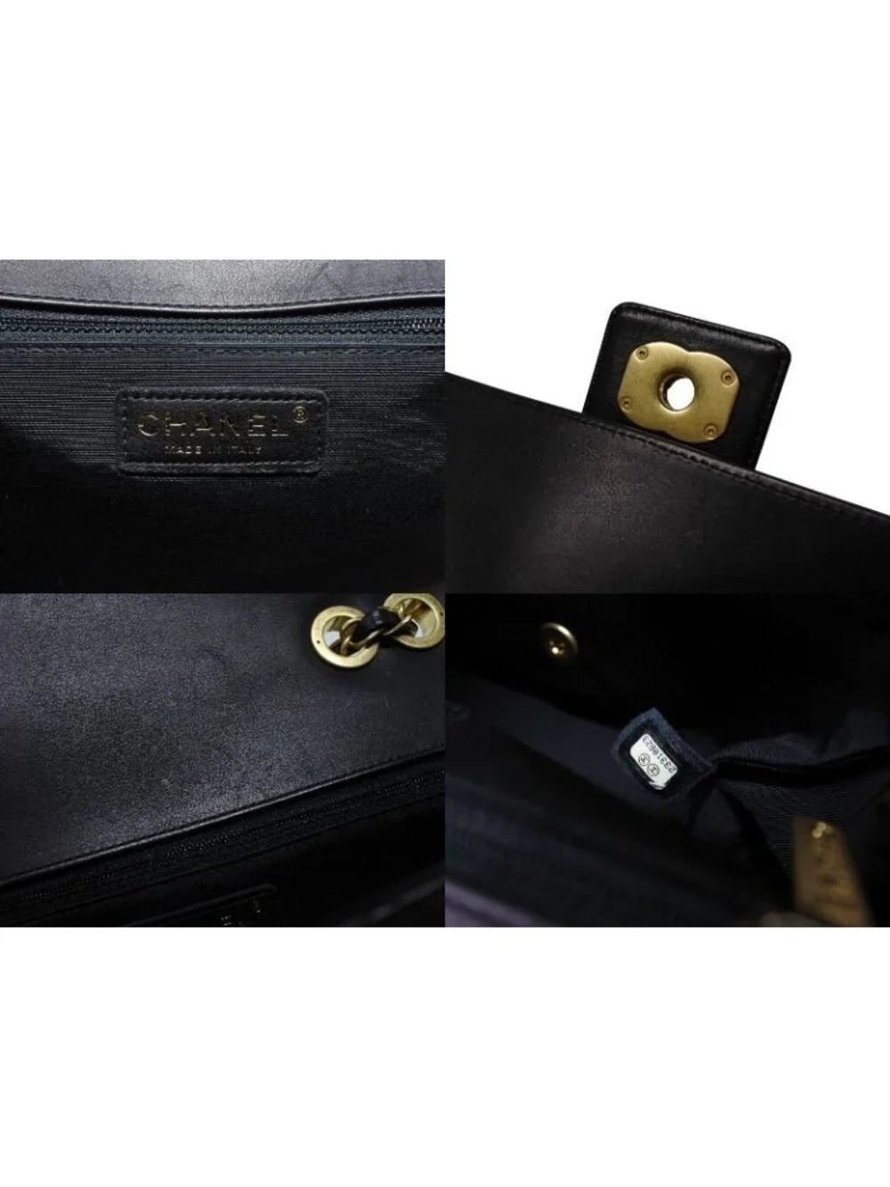 Chanel S Flap Chain Shoulder Bag CC Logo Lambskin Black Gold
